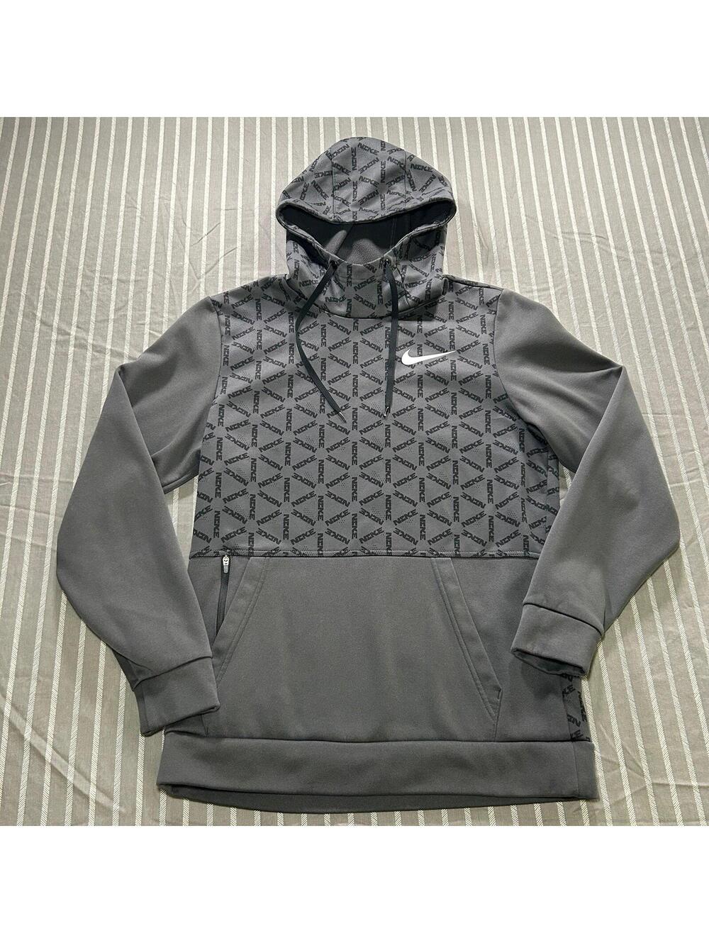 Nike Men's Therma Dark Grey/Black All Over Print Fleece Hoodie Men's Small